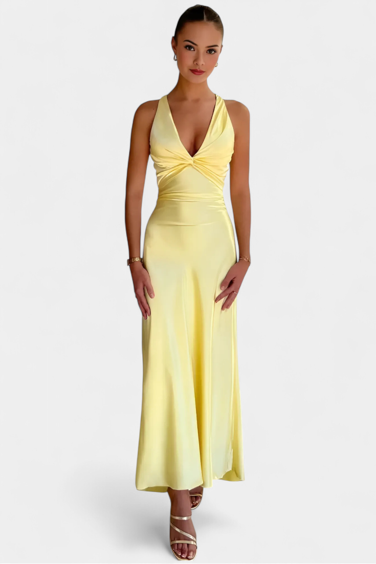 Dolores V-Neck Dress | Twisted Waist, Elegant Occasion