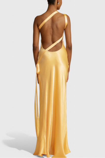 Luna Maxi Dress | Diagonal Straps, Open Back, Lustrous