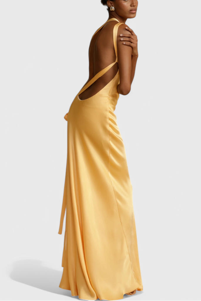 Luna Maxi Dress | Diagonal Straps, Open Back, Lustrous