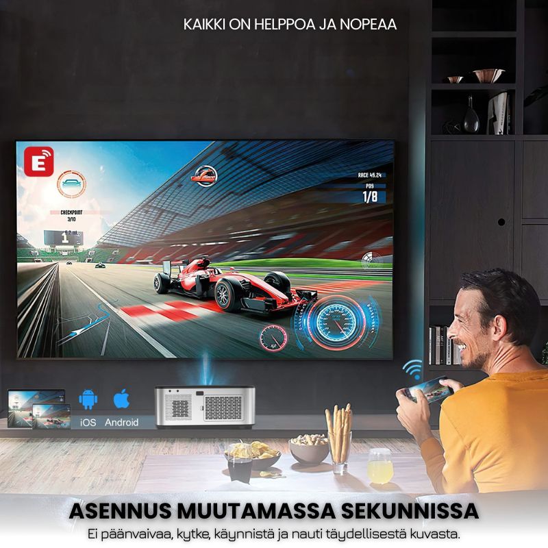 Projecteur Intelligent Full HD – 1100 ANSI Lumens, Android 9.0, Auto Focus, Wi-Fi 5G, Bluetooth 5.1