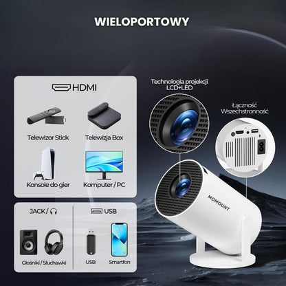 Projektor wideo z obsługą 4K – Wi-Fi i Bluetooth