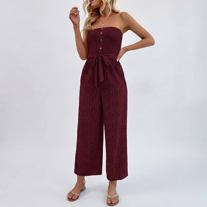 Strapless jumpsuit button detail burgundy - Studio clean