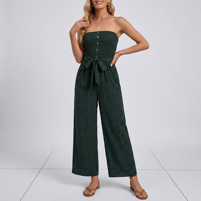 Strapless jumpsuit button detail dark green - Studio clean