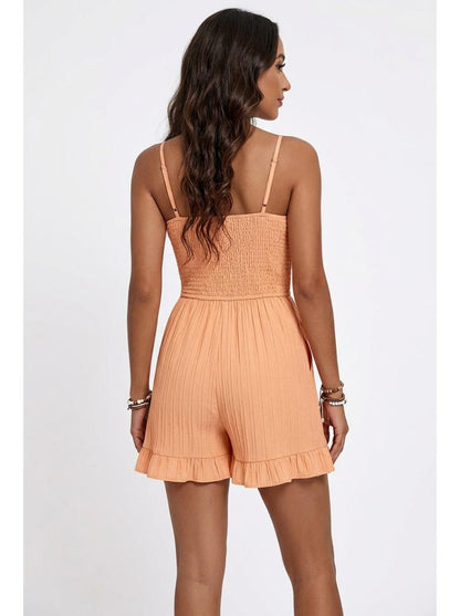 Smocked Ruffle Hem Playsuit Apricot - Back View