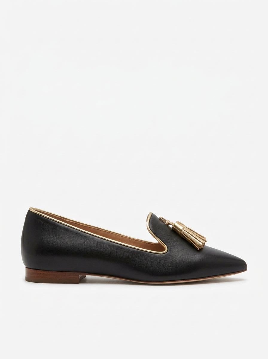Women's Pointed Toe Tassel Loafers - Black side